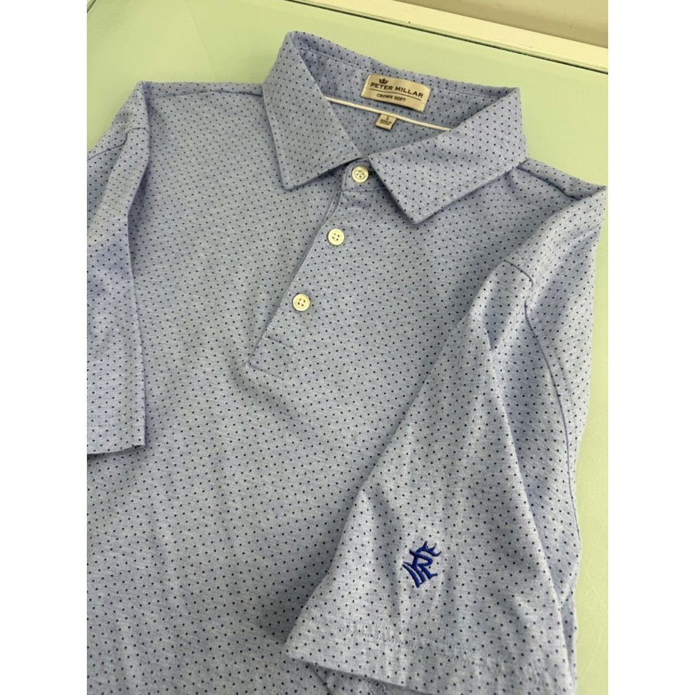 Peter Millar Crown Soft Men Golf Polo Shirt Short Sleeve Blue Polka Dot Large L